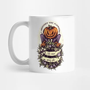 Halloween scary evil pumpkin funny pumpkin I brought you flowers Mug